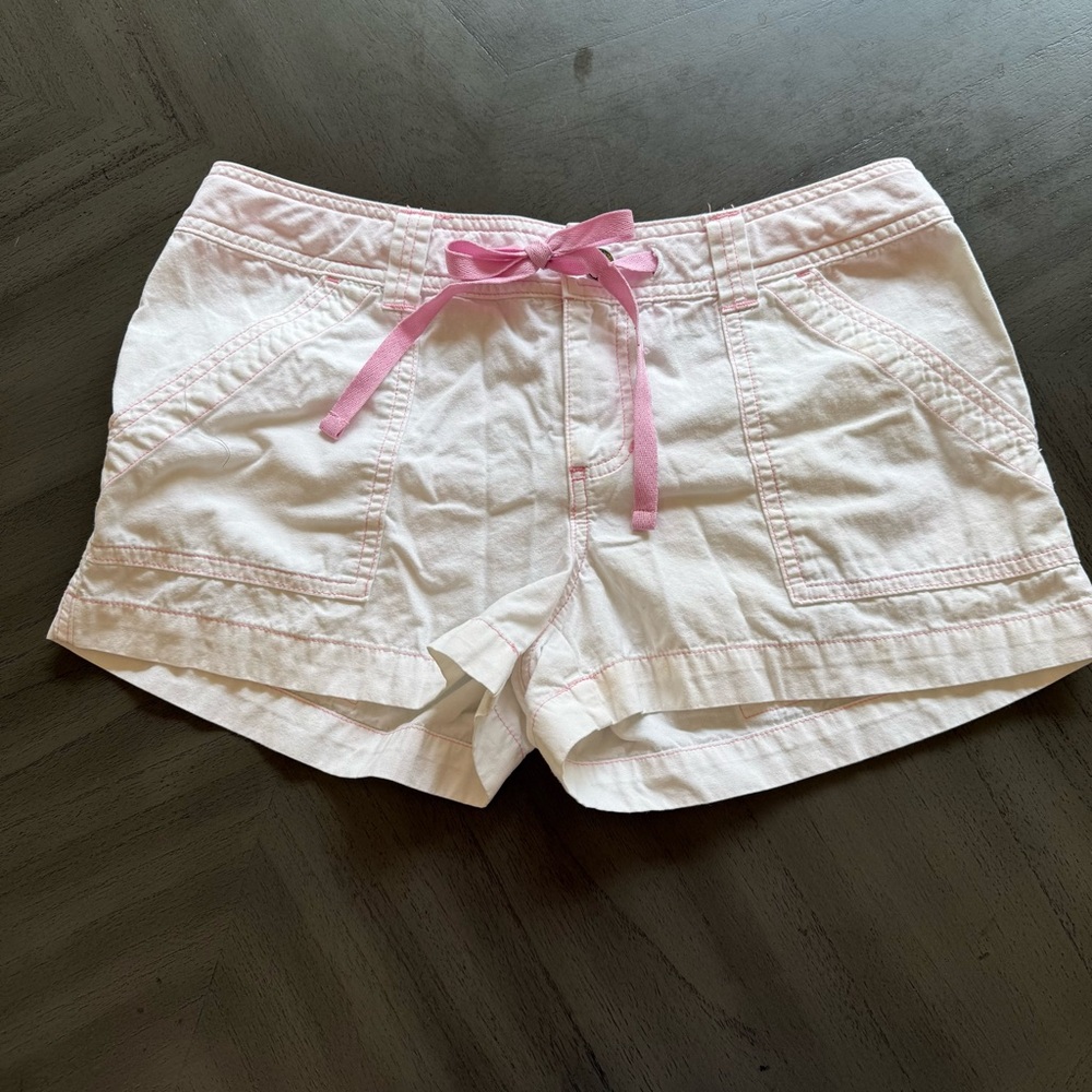 VTG Mossimo Y2K White Utility Cargo Shorts Pink Contrast Stitching Sz‎ M